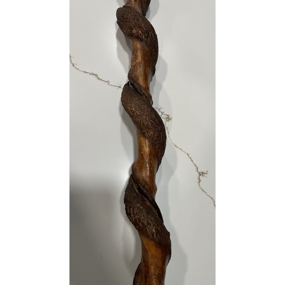 Hand Carved Wooden Walking Stick Spiral Cane with Turquoise Silver Inlay 51" - Picture 11 of 13